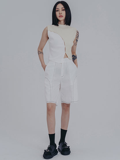 Original Irregular Contrast Color Split-Joint Vest Top