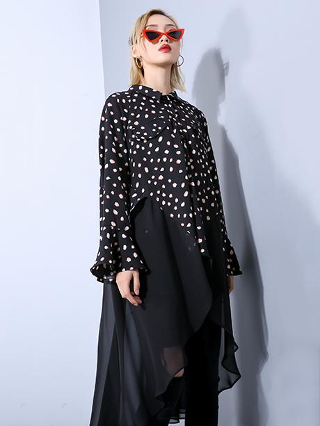 Split-joint Chiffon Polka-dot Loose Plus Size Midi Dresses