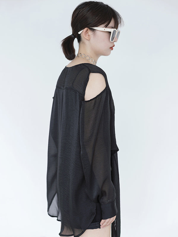Casual Solid Color Cold Shoulder Long Sleeves Sun-Protection Outwear