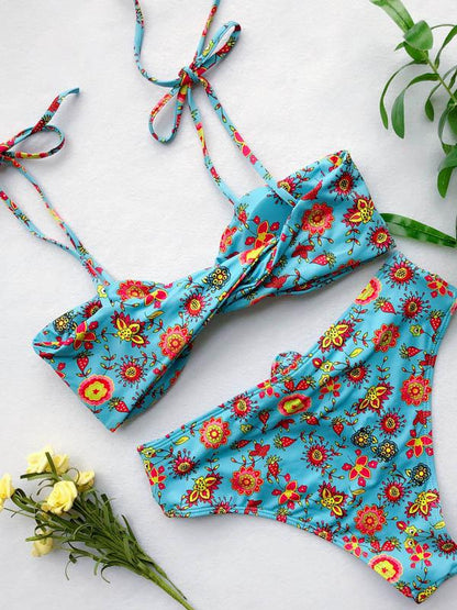 Twist Knotted Strapped Bikini Swimsuit
