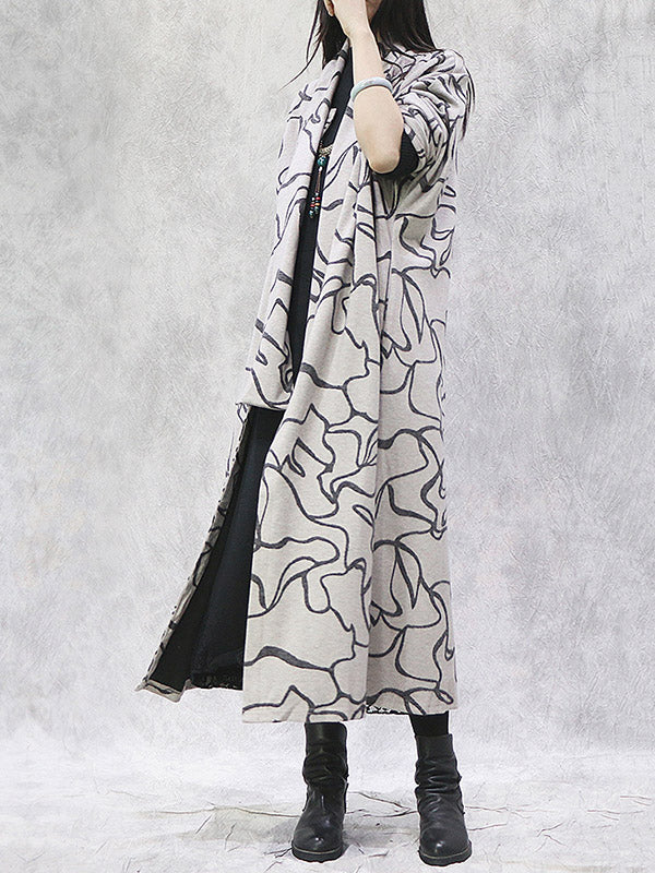 Artistic Retro Printed Split-Joint With Scarf Long Sleeves Sweater Outwear