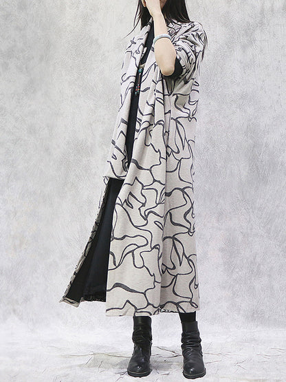 Artistic Retro Printed Split-Joint With Scarf Long Sleeves Sweater Outwear