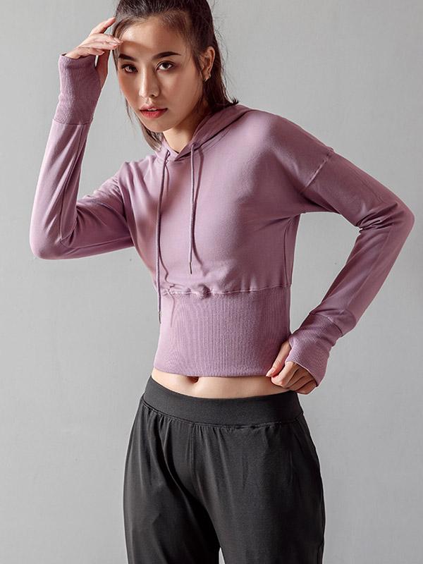 Fashion Solid Long Sleeves Sports Hoodies&Sweatshirt Tops