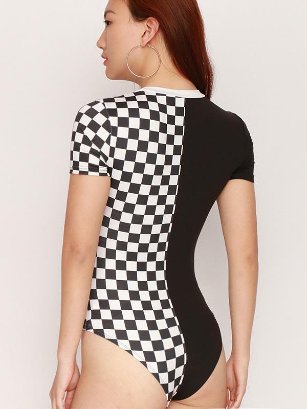 Plaid Short Sleeves Round-neck Bodysuits