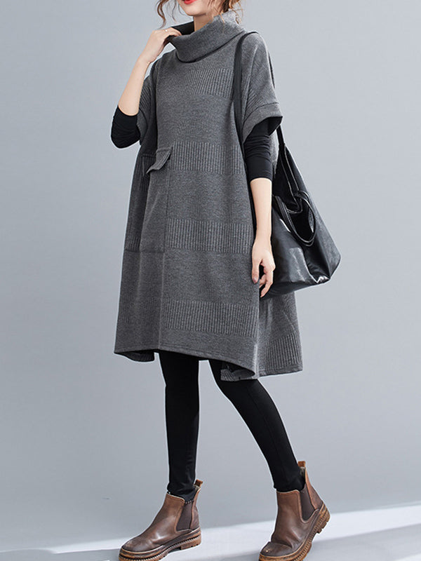 Urban Solid Color Half Sleeves High-Neck Knitting Midi Dress