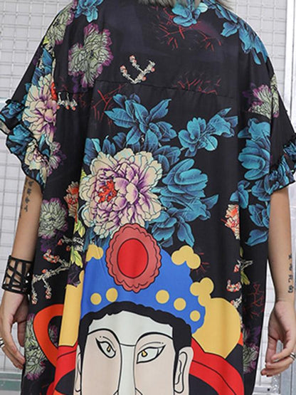 Casual Retro Printed Loose Midi Dress
