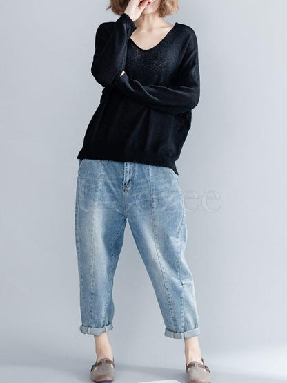 Casual Solid Denim Pants