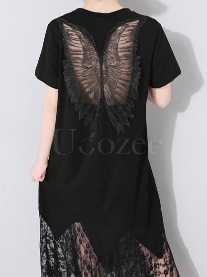 Lacy Angel's Wing Back Design Hollow Maxi Dress