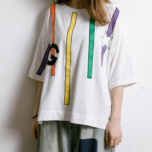 Colored Appliques Simple Women Casual T-Shirt