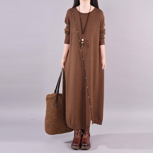 Buykud New Fashion Button Decaration Knit Dress