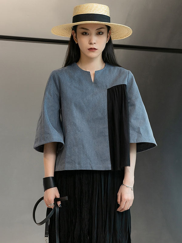 Urban Denim Split-Joint Flared Sleeves T-Shirt