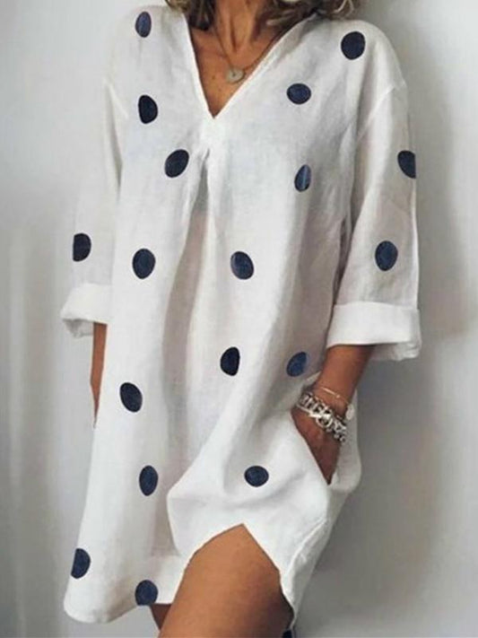 Polka-Dot V-neck Half Sleeve Mini Dress