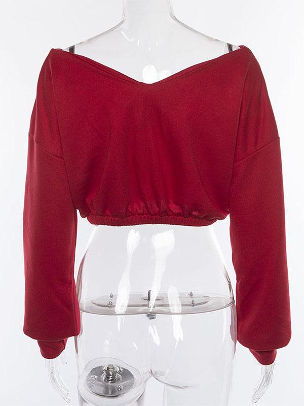 Sports V-Neck Hoodies&Sweatshirt Tops