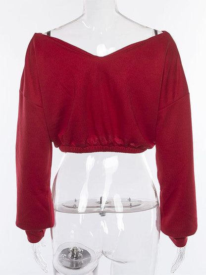Sports V-Neck Hoodies&Sweatshirt Tops