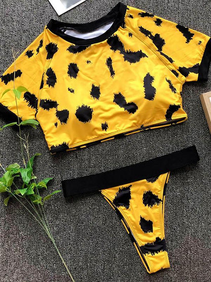 Sport Short Sleeves Bikinis Swimwear