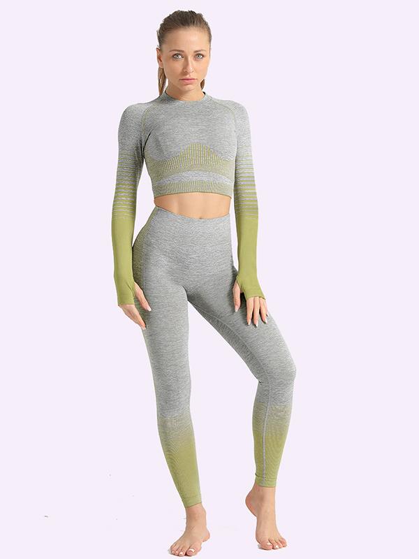 Sexy  Contrast Color Long Sleeves Yoga Suits