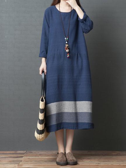 Ramie Cotton Loose Plus Size Midi Dresses