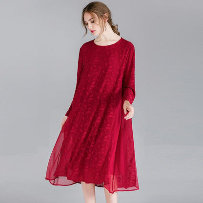 Buykud Soft And Comfortable Casual Leaf Loose Dress