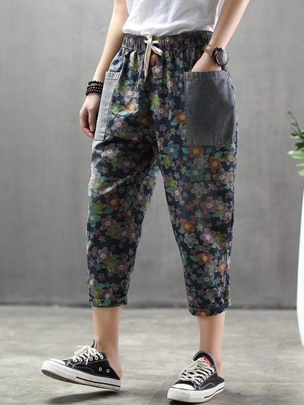 Vintage Loose Printed Jeans Harem Pants