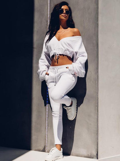 Sports V-neck Letter Embroidered Hoodies&sweatshirts Tops