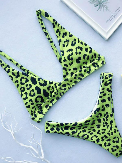 Leopard Printed Spaghetti-neck Bikini Set