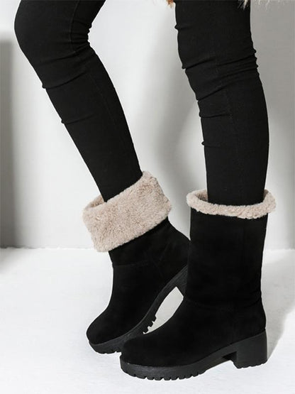 Solid Mid Heels Short Snow Boots
