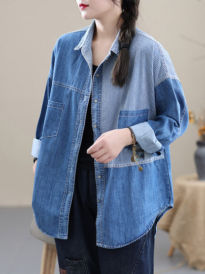 Casual Asymmetric Split-Joint Buttoned Lapel Long Sleeves Blouse Tops