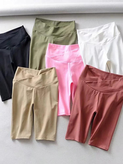 Solid Elastic High Waist Shorts