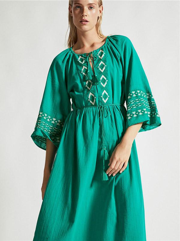 Waist--Strap Inwrought  Beach Midi Dresses