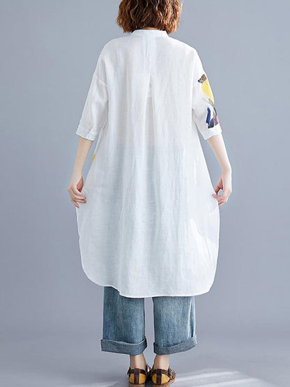 Loose Printed Stand-collar Shirt