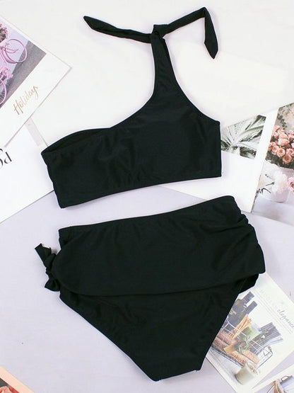 Single Shoulder Plain Bikinis Swimwear