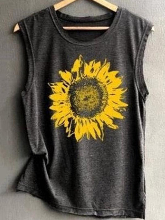 Casual Printed Sleeveless T-shirt Top