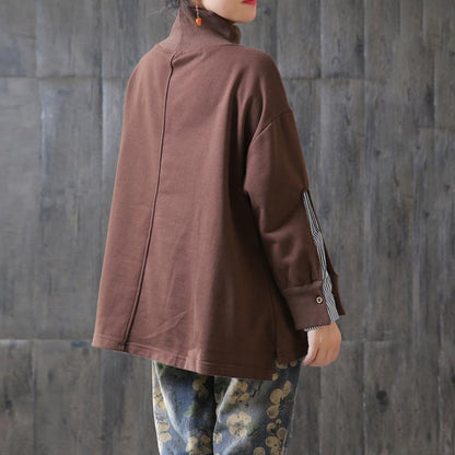 Autumn Cotton Patchwork Stripe Sleeve Casual Sweatshirt