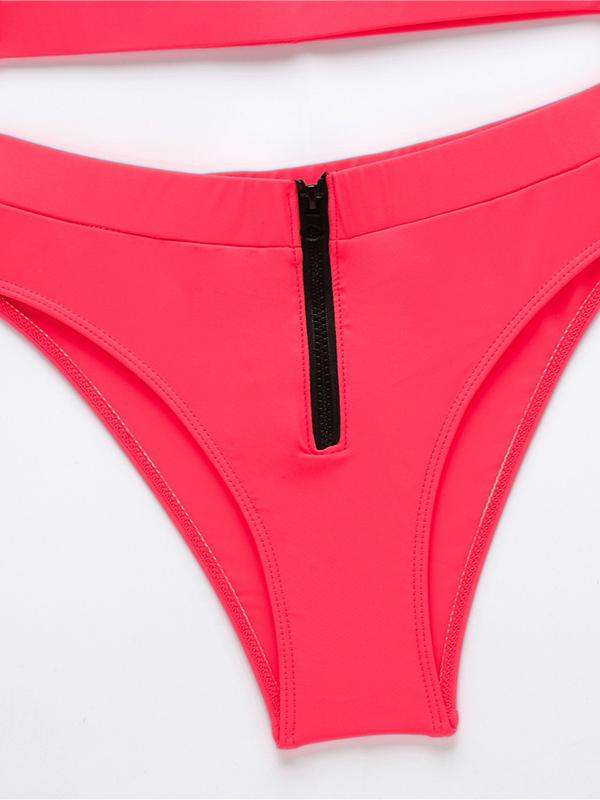 Turtlenecks Zippers Split Bikini Swimsuit