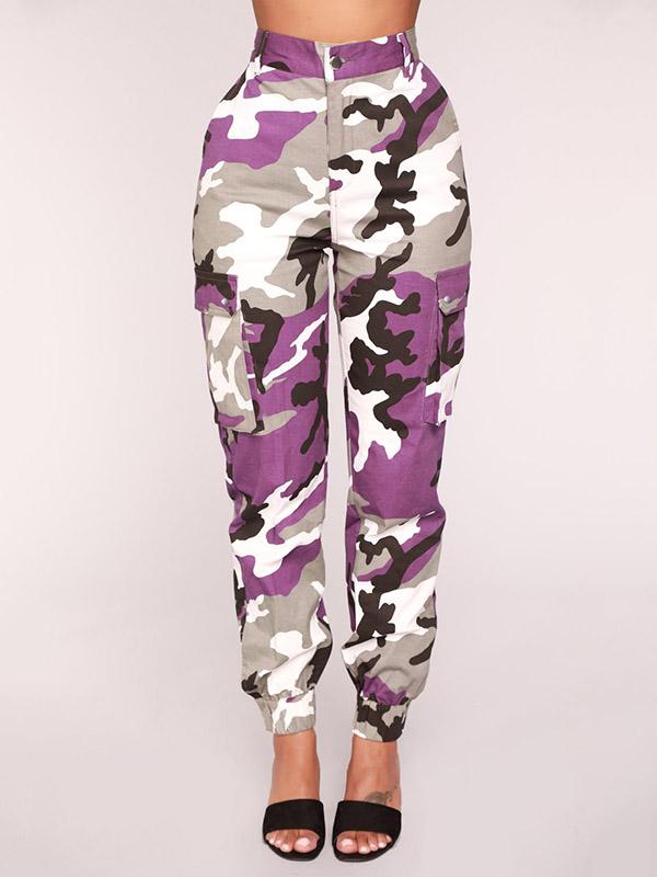 Plus Size Purple Camouflage Printed Track Pants