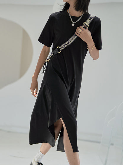 Urban Fashion Asymmetric H-Line Short Sleeves Midi Dress