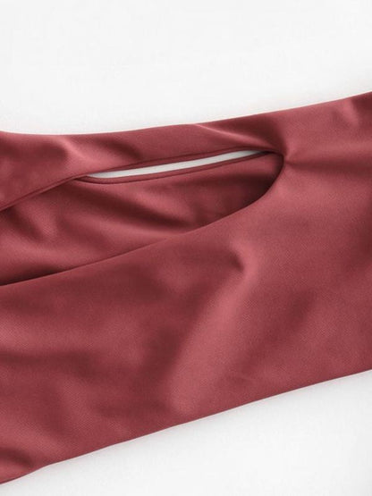 One Shoulder Plain Hollow Bikini Set