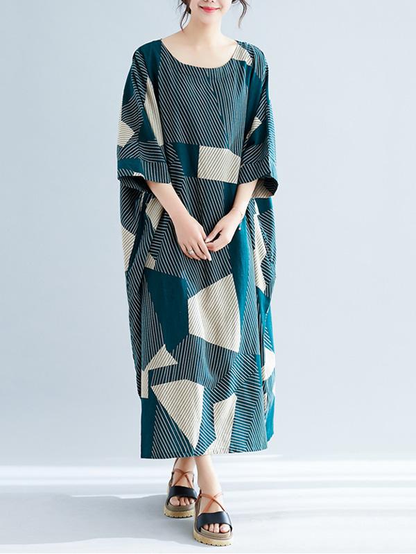 Plus Size Loose Geometric Pattern Maxi Dresses