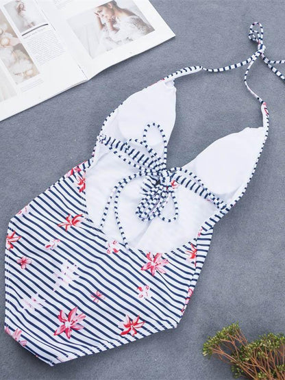 Striped Printed One Piece Swimsuit
