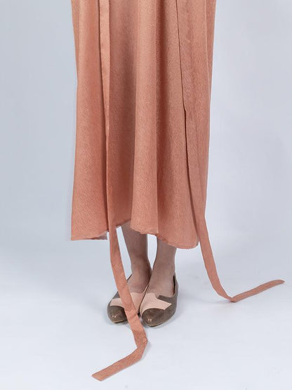 Tencel Flared Sleeves V-neck Lace-up Long Dress