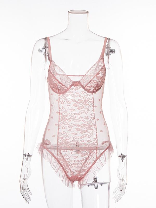 Sexy Hollow Ruffled Bodysuit Lingerie