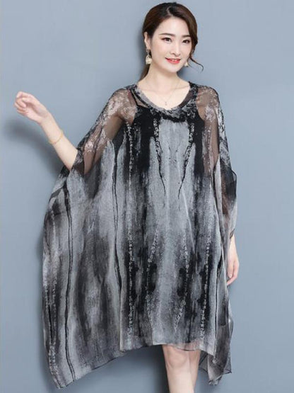 Casual Silk Batwing MIdi Dress