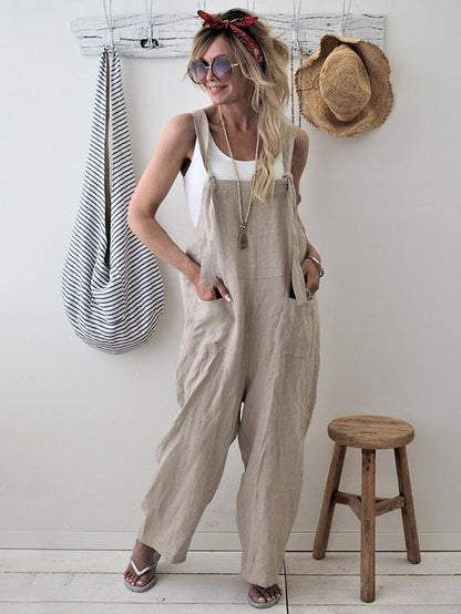 High-waist Loose Suspender Trousers