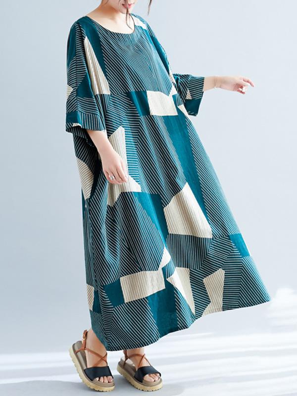 Plus Size Loose Geometric Pattern Maxi Dresses