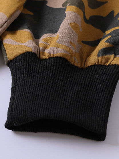 Casual Zipper V-Neck Camouflage Printed Long Sleeves Outerwear