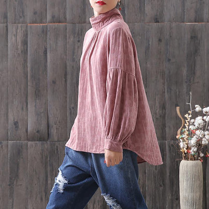 Dots Women Turtleneck Lantern Sleeve Blouse