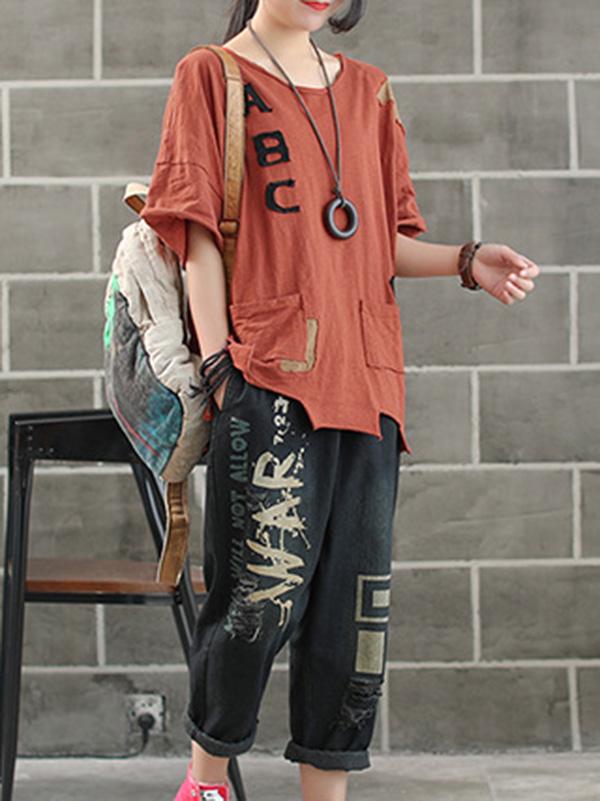 Casual Vintage Cropped T-shirt