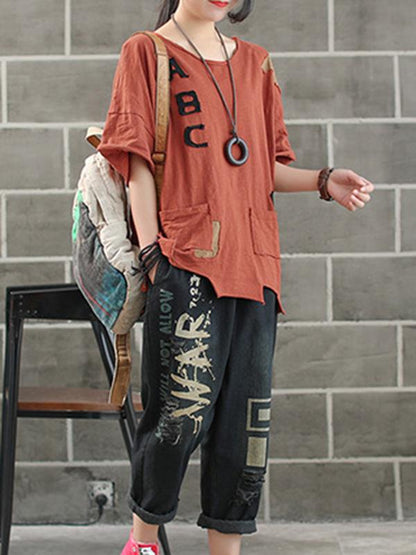 Casual Vintage Cropped T-shirt