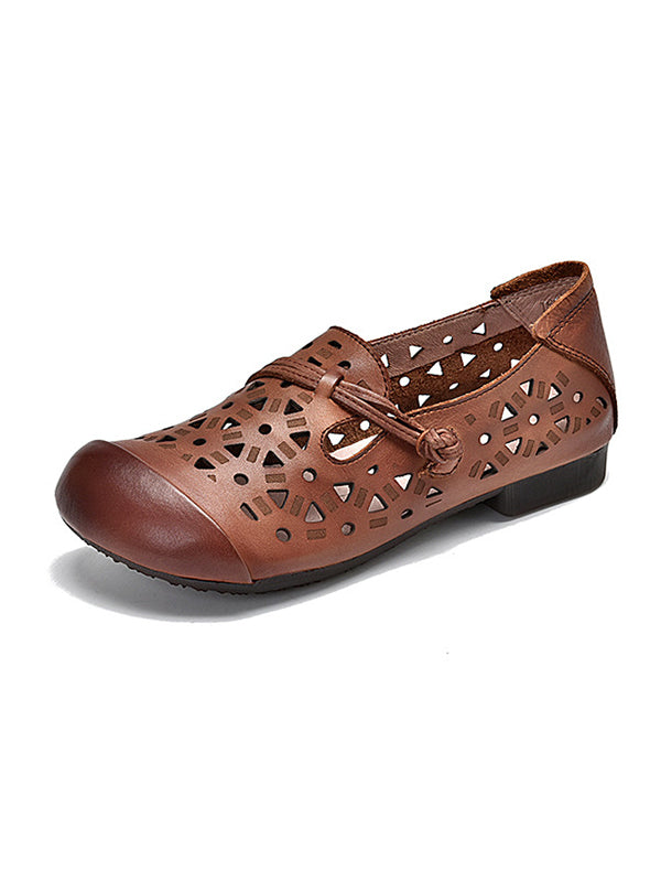 Leisure Fashionflat Hollow Flat Heel Leather Shoes