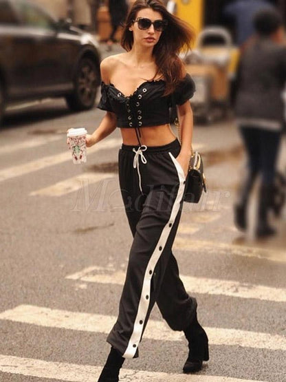 Black Loose Drawstring Elasticity Sports Pants